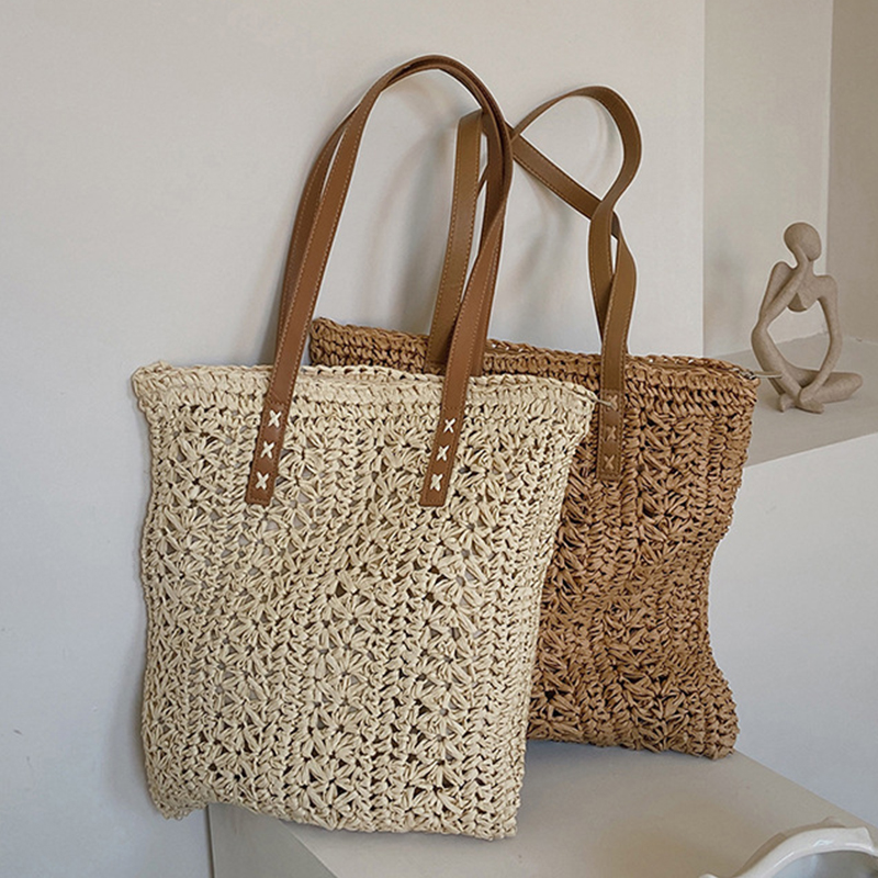 Women'S Raffia Bags - Square Hollow Straw Beach Bag 수제