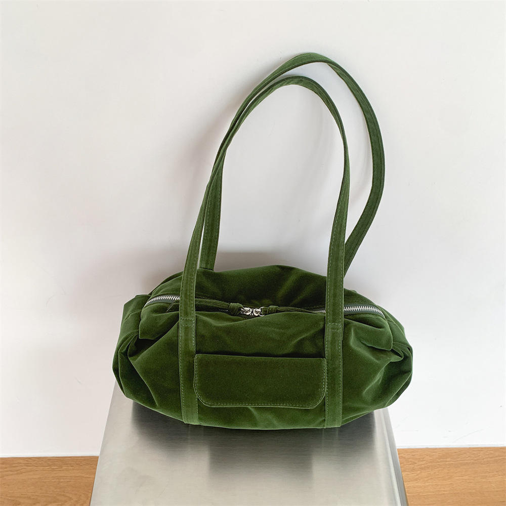 Women Hand Bags For Office - 빈티지 벨벳 소재 여성용 보스턴 핸드백,
