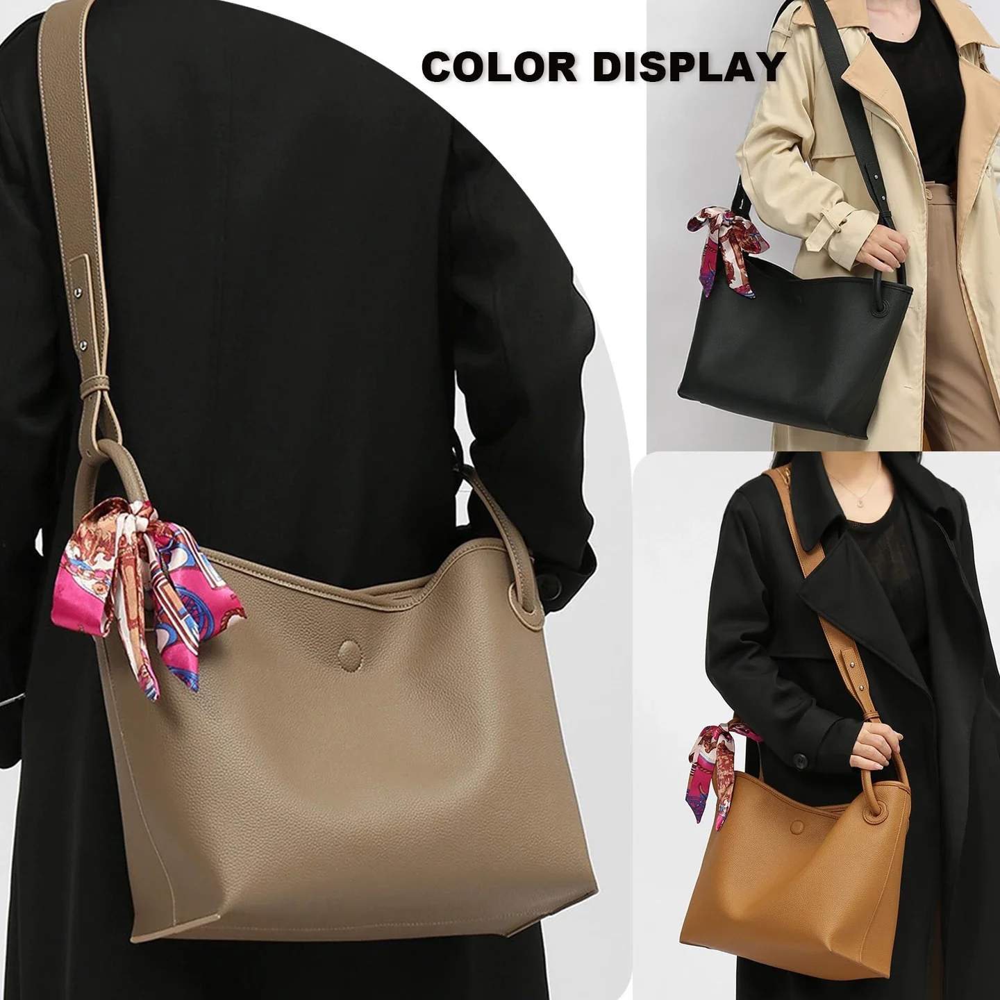 라이트 럭셔리 고급 여성용 토트백 PU 가죽 솔리드 컬 - Women'S Bags Handbags 리뷰 및 가격