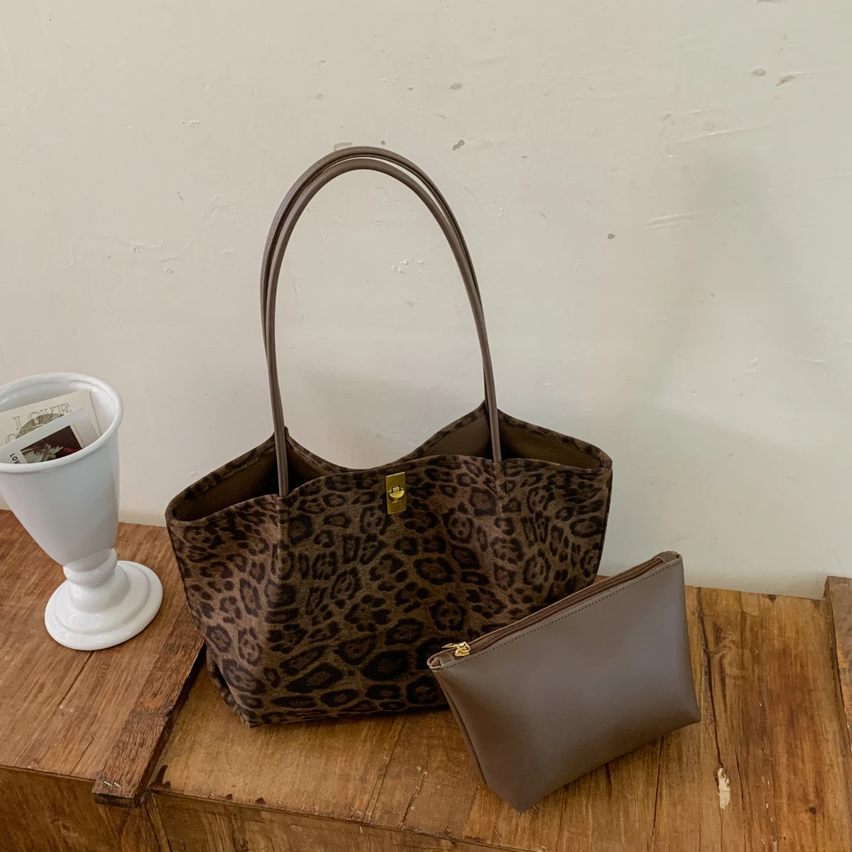 여성용 레트로 스타일 레오파드 무늬 스웨이드 토트백,  - Women'S Bags Handbags 리뷰 및 가격